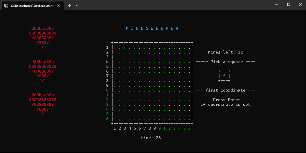Console Minesweeper game with a text-based grid