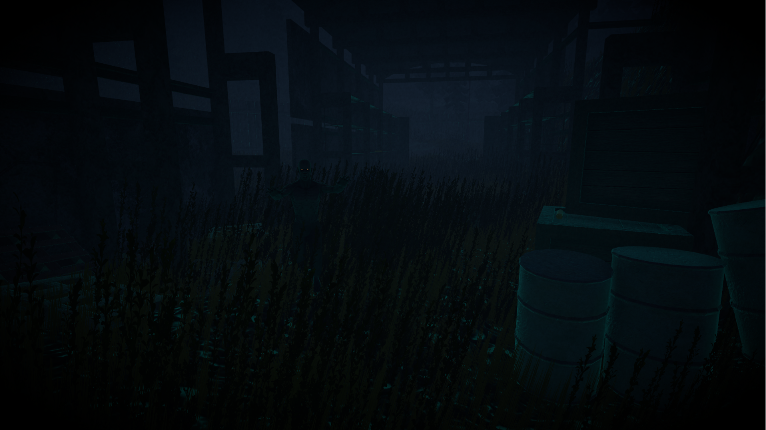 Dark horror scene from The Old Place with a figure in tall grass